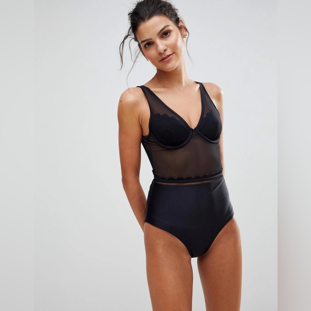 Ted Baker London Black Sheer Panel One-Piece Swimsuit